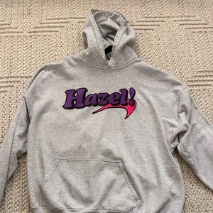 Hazel Gray Hoodie with Purple and Pink Logo